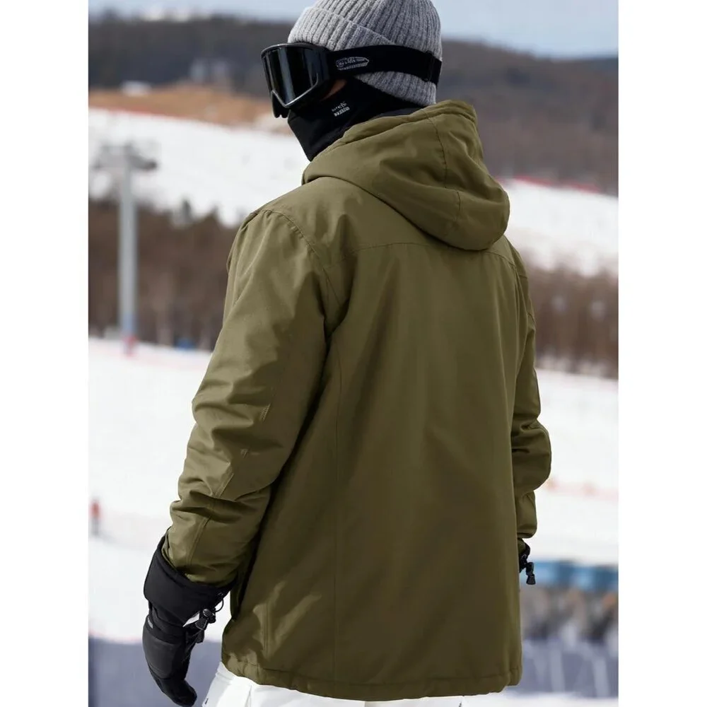Men's Army Green Waterproof Ski Snow Jacket Fleece Lined Warm Winter Rain Jacket
